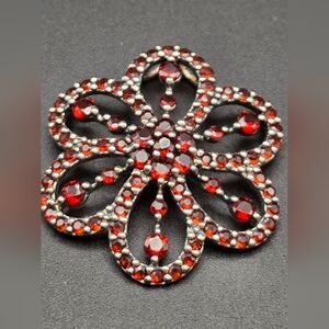 Sterling Silver Floral Garnet Pendant